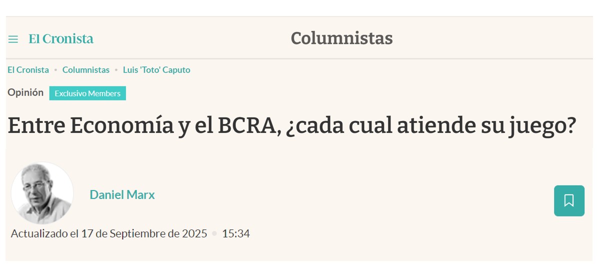 Entre Economía y el BCRA, ¿cada cual atiende su juego?